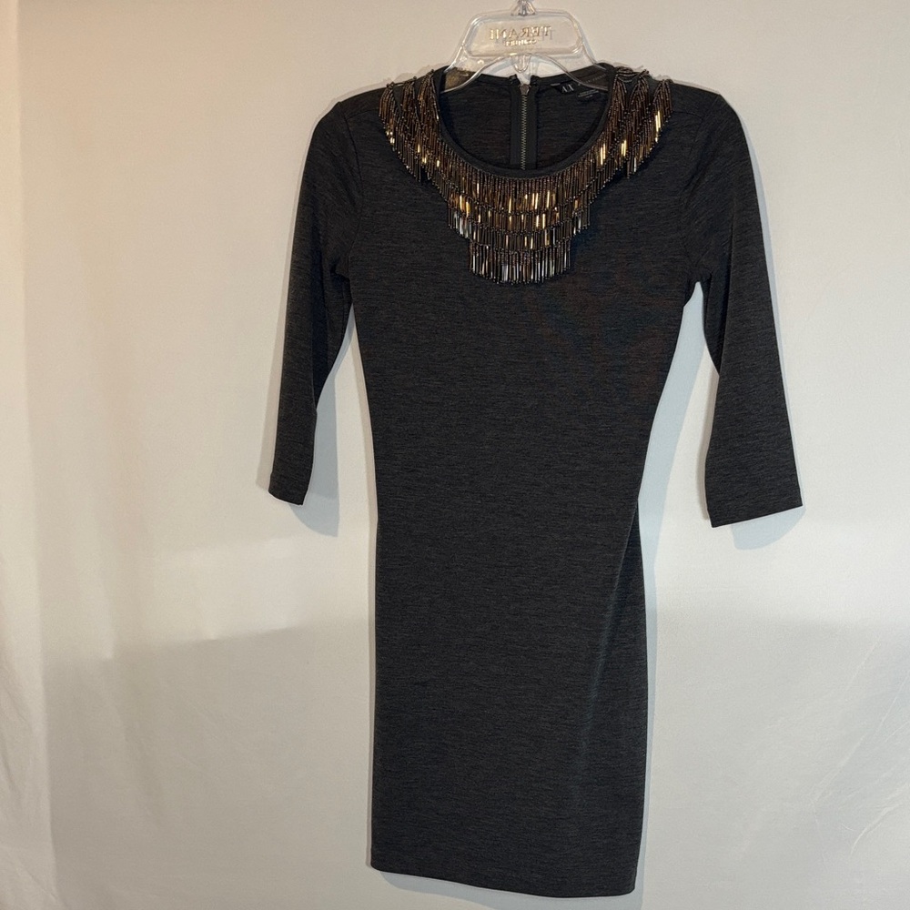 Armani Exchange grey bodycon 3/4 sleeve Dress with Metallic Accents